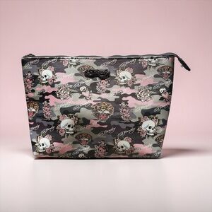 Ed Hardy camouflage Pink and Gray Skull Pattern waterproof makeup bag 12x8
